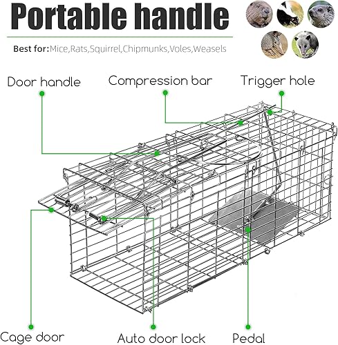 Miniatura 2 de Trampas para ratones, trampa para ratas, plegable, trampa para ardillas vivas, trampa para roedores pequeños, trampa de animales para exteriores,