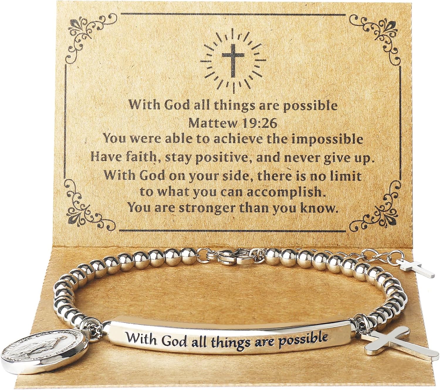 DS Inspirational Bracelet for Women Christian Engraved Bibler Verse Cross Butterfly Daisies Charm Bracelet, Exquisite Stainless Steel Jewelry Daughter Best Friend Bestie