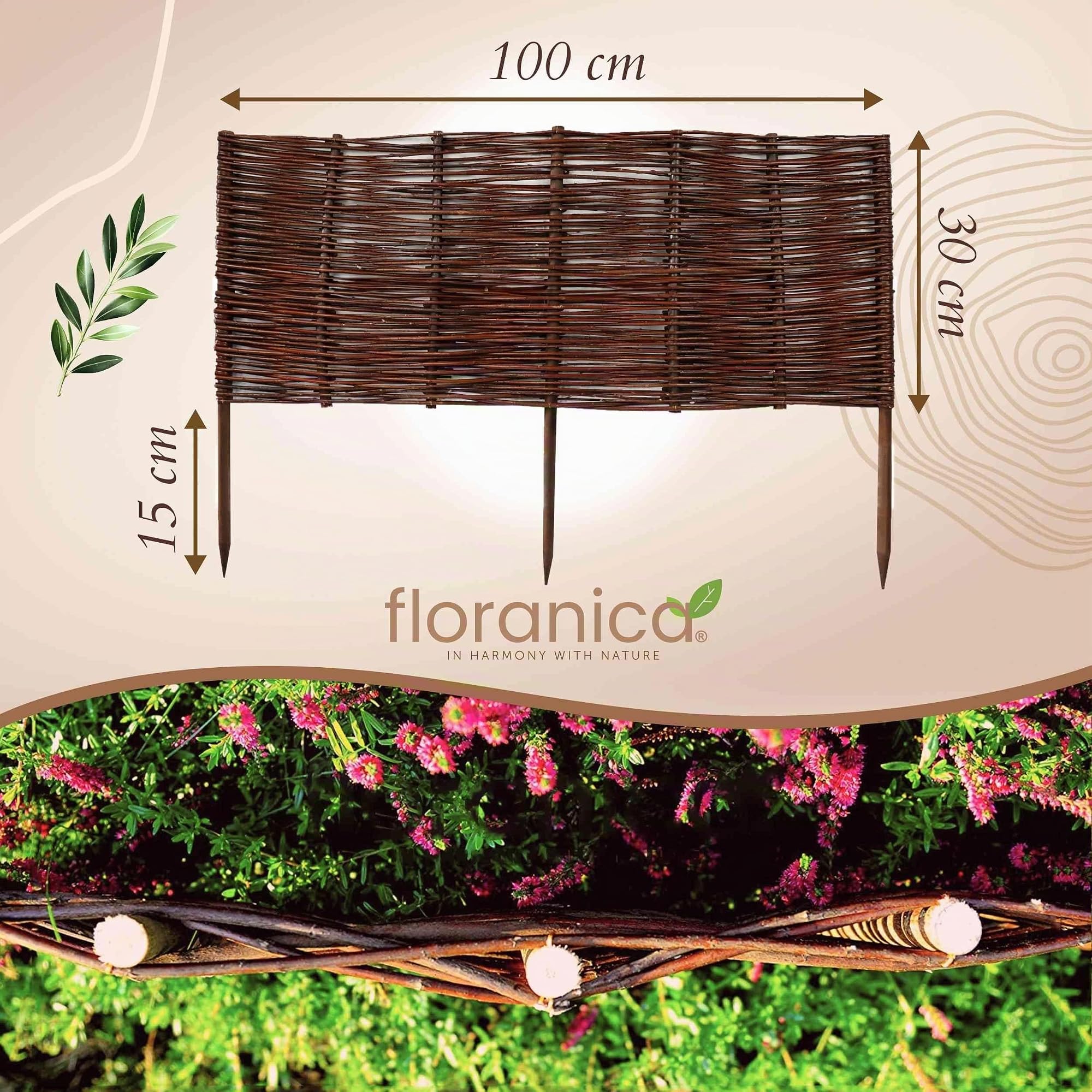 Floranica 5 pezzi Recinzione in vimini 30 cm x 100 cm – Staccionata da giardino intrecciata Palizzata Recinzione naturale Bordo aiuola