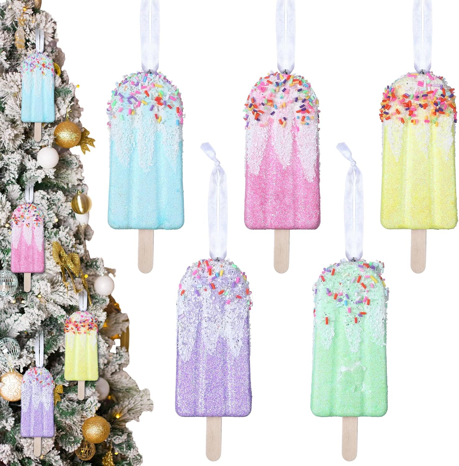 Amazon.com: Bucherry 5 Pcs Christmas Ice Cream Ornaments Set Ice Cream Party Hanging Candy Gift ...