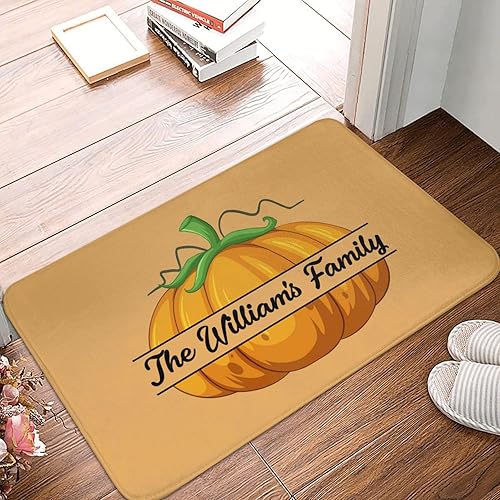 Miniatura 2 de Tapete personalizado de calabaza  Tapete con nombre personalizado, tapete de calabaza naranja para puerta delantera, hogar, cocina, decoración de
