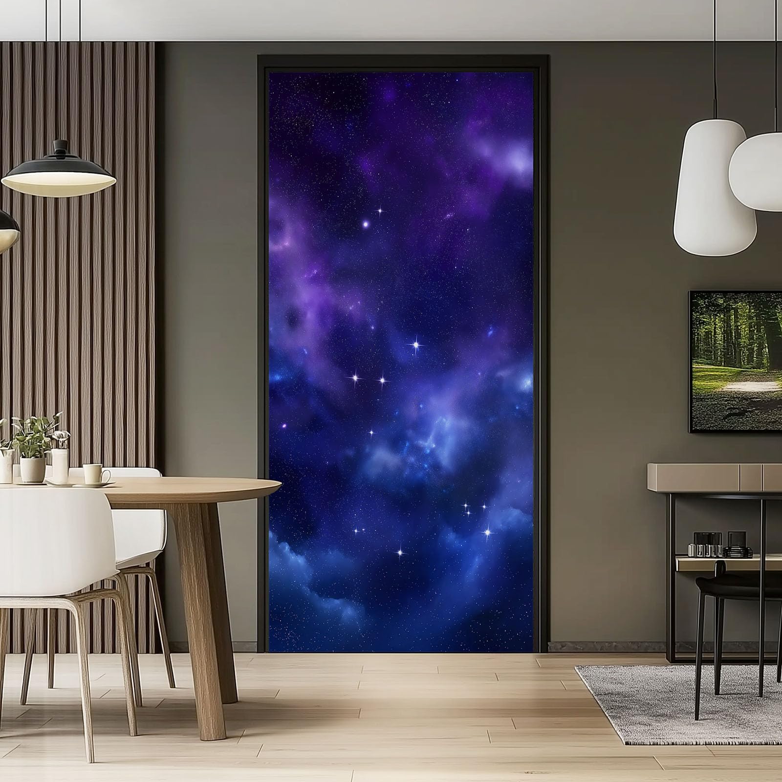 2 adesivi per porta con nebulosa galassia, decalcomania adesiva per porta, motivo cielo stellato fantasy, in PVC, impermeabile, per armadio, casa, ufficio, decorazione, blu scuro, carta da parati