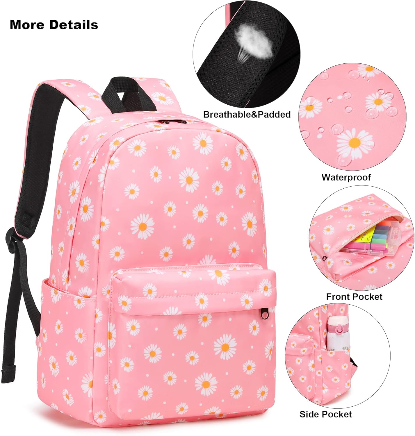 Girls School Backpacks for Kids Teens, 3-in-1 School Bag Bookbags Set with Lunch Bag Pencil Case - Image 4