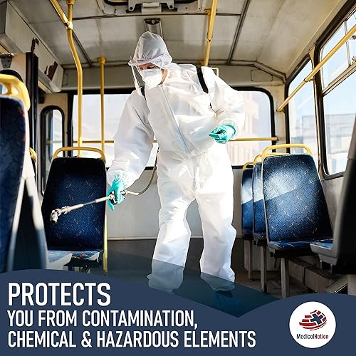 Vista 8 de Trajes desechables para materiales peligrosos, 9 opciones de tamaño, con capucha, resistente, transpirable, traje de pintor