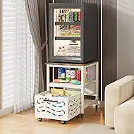 Rresyet Mini Fridge Stand with Movable Metal Drawer, 6 Universal Wheels (2 Lockable), Refrigerator Stand with Adjustable Shelves, Heavy Duty Metal Fridge Stand for Kitchen, Living Room