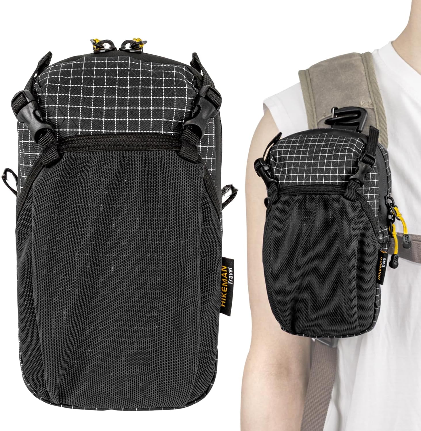 HIKEMAN Backpack Shoulder Strap Pouch - Smartphone Strap Pack,Waterproof Backpack Strap Pocket Attachment Bag for Hikers,Small Crossbody Bag Waist Pack for Sports Hiking Camping(Black) - Image 2