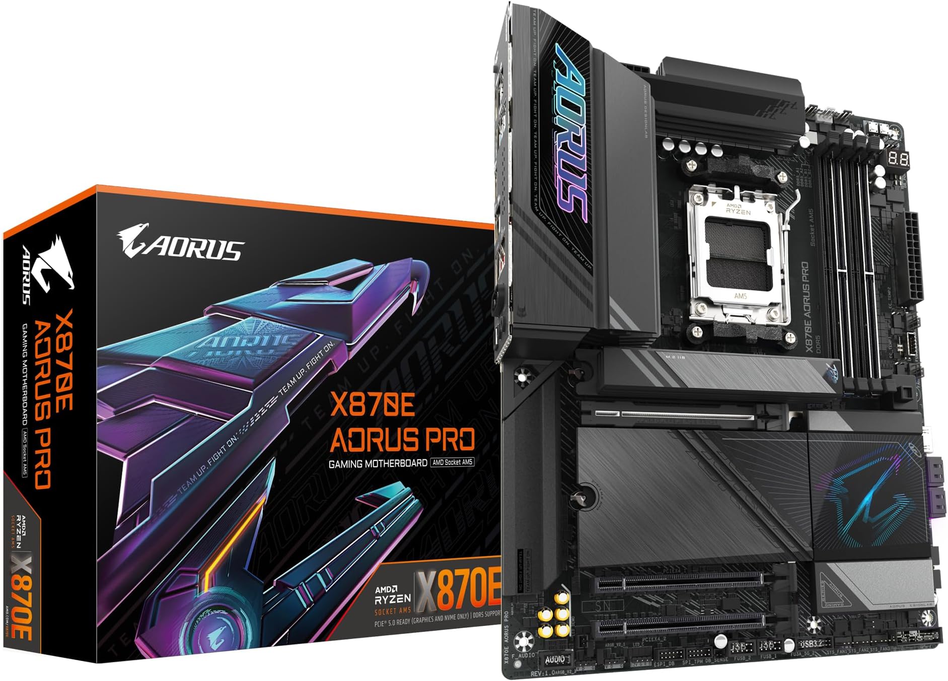 GIGABYTE X870E AORUS PRO Motherboard - Supports AMD Ryzen 9000 CPUs, 16+2+2 Phases Digital VRM, up to 8000MHz DDR5 (OC), 3xPCIe 5.0,Wi-Fi 7, 2.5GbE LAN, USB 4