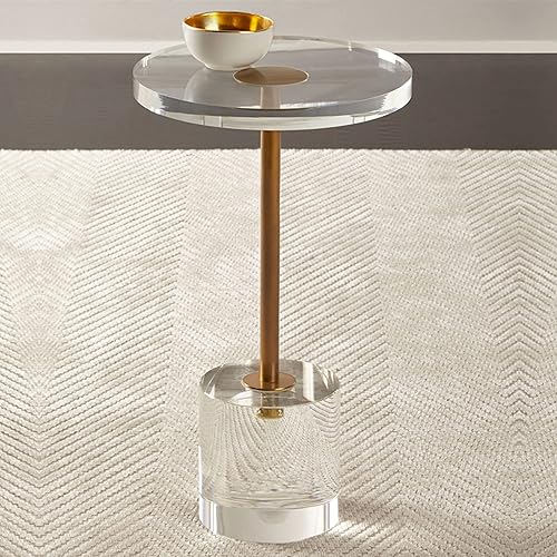 Miniatura 7 de Mesa auxiliar pequeña de acrílico transparente mesa auxiliar de acrílico moderna y fácil de montar metal de latón cepillado para sala de estar