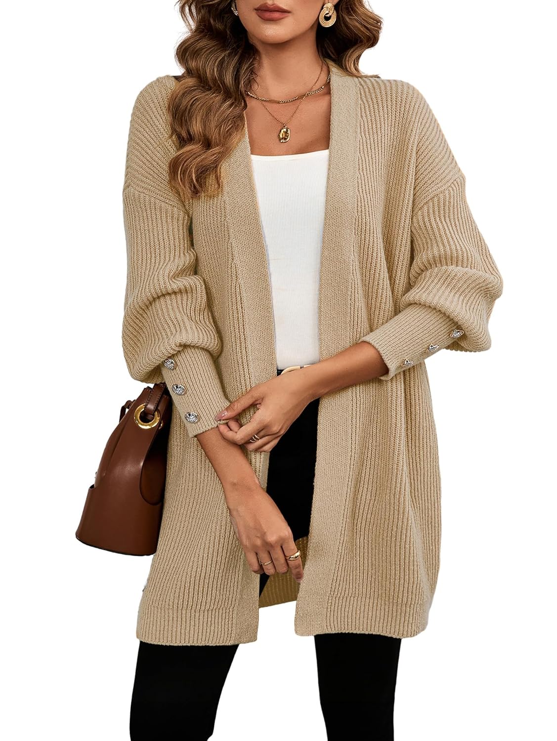 SunnyMelody Womens 2025 Fall Chunky Knit Cardigan Long Sleeve Open Front Button Outwear Cozy Oversized Boho Cardigans