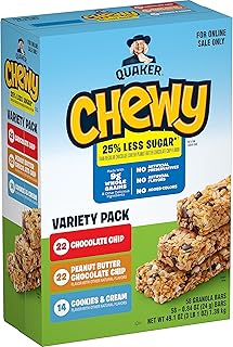 Quaker Chewy Lower Sugar Granola Bars, 3 Flavor Variety Pack 58 Count (Pack of 1)