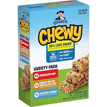 Quaker Chewy Lower Sugar Granola Bars, 3 Flavor Variety Pack, 58 Count Pack of 1