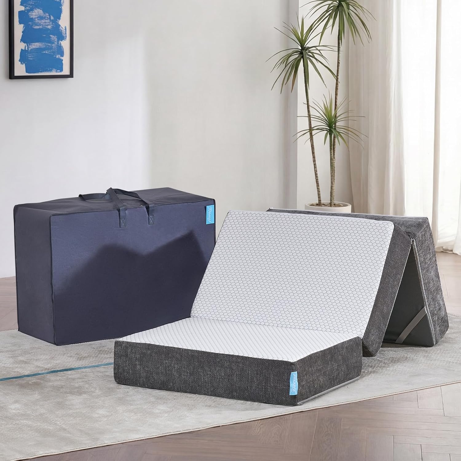 Odorless Foldable Mattress Twin Size 75" x 38" x 8", 8 Inch Medium Firm Folding Foam Mattress with Storage Bag, Fiberglass Free Trifold Memory Foam Mattress for RV, Guest Bed
