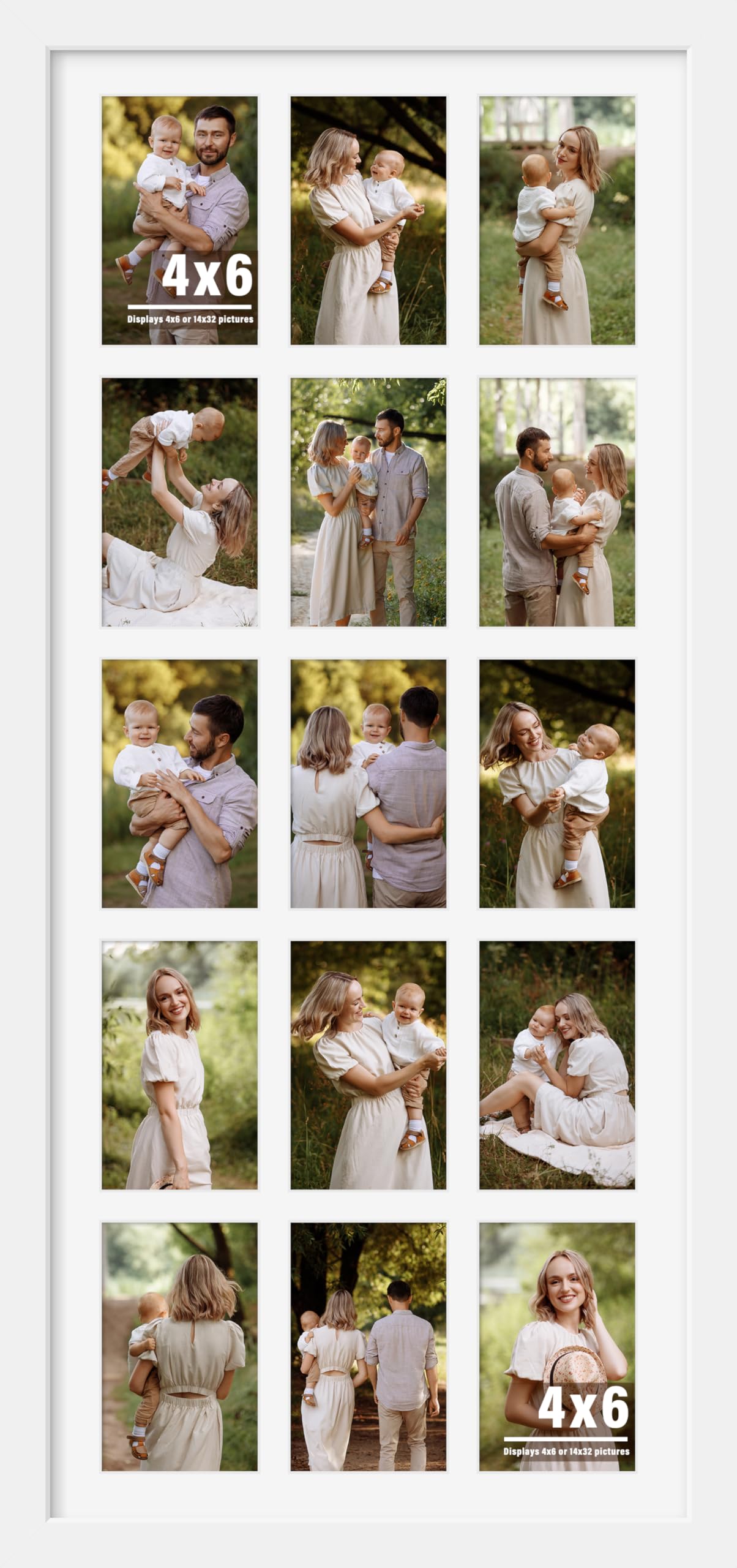 DUENPY 14x32 Picture Frame 4x6 Collage Picture Frame Displays Fifteen 4x6 inch Photos Collage Wall Decor Wall Hanging White