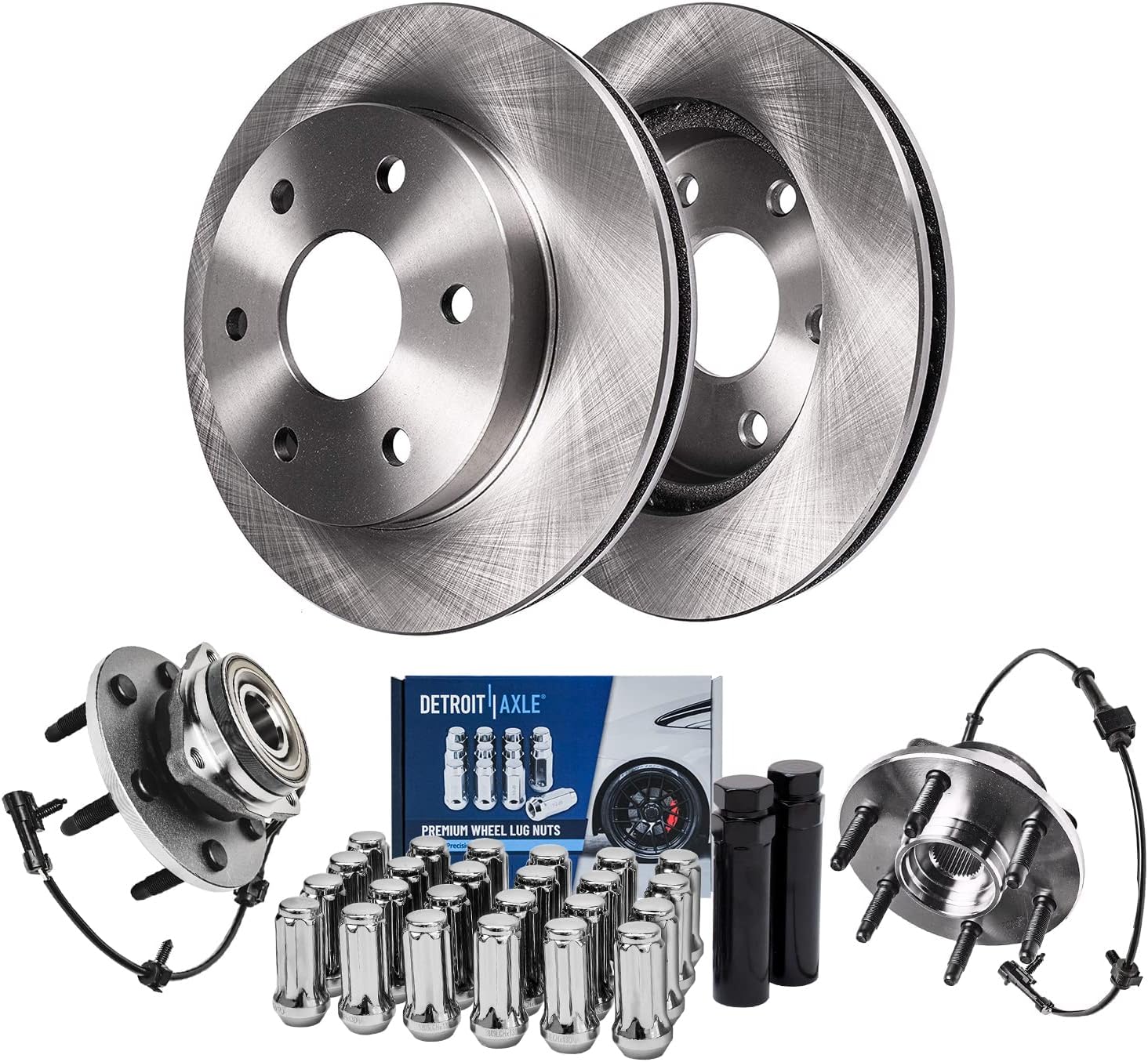 Detroit Axle - 305mm Front Disc Rotors Wheel Hubs + 24pc Wheel Lug Nuts w/keys Replacement for Escalade ESV EXT Express Silverado Suburban Savana Sierra Yukon XL 1500