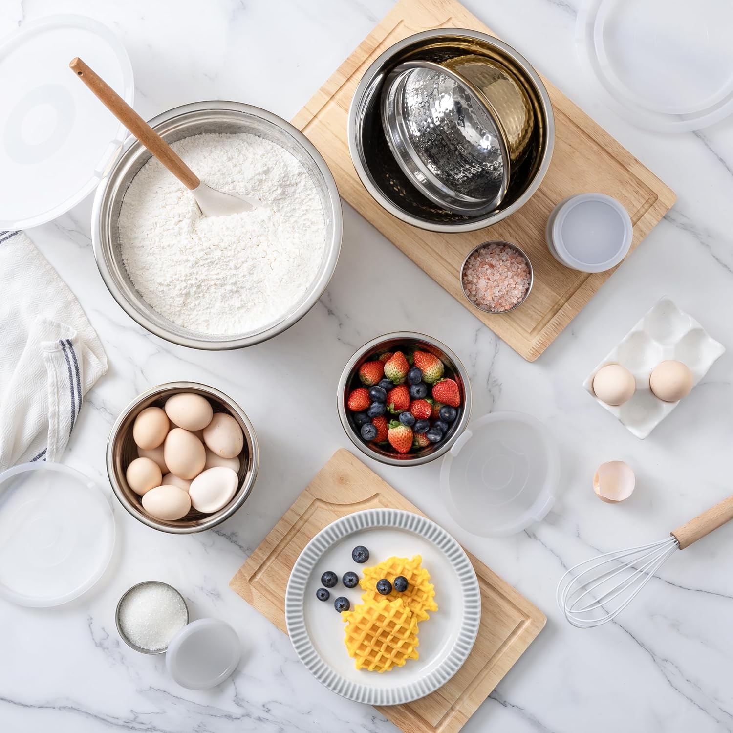 COOK WITH COLOR 18 Piece Mixing Bowls Set with Airtight Lids, Handcrafted Stainless Steel Bowls, Food Storage Containers, Meal Prep, Nesting Salad Bowls For Cooking, Baking, Kitchen, Gold- Hammered - Image 8