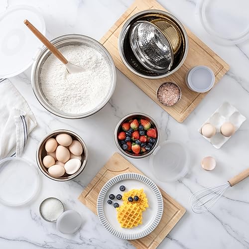 Miniatura 8 de COOK WITH COLOR - Juego de 18 cuencos de mezcla con tapas herméticas, cuencos de acero inoxidable hechos a mano, contenedores de almacenamiento de