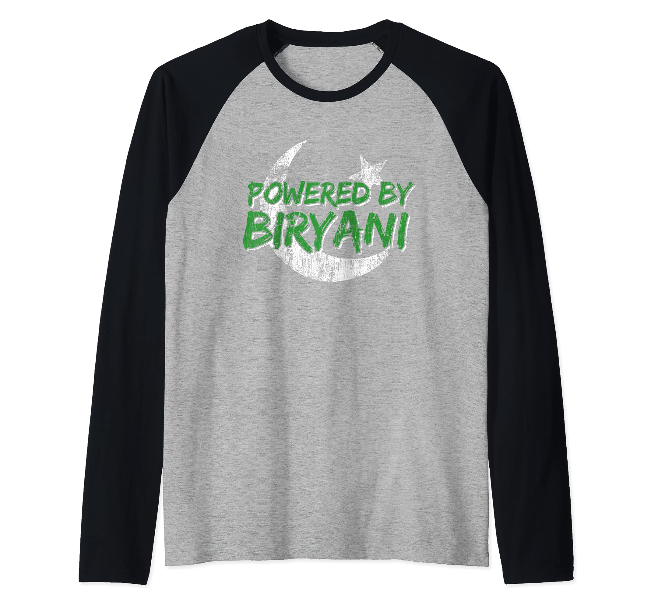 Powered by Biryani Pakistan Flag - Pakistani Cricket Raglan Baseball Tee, Black