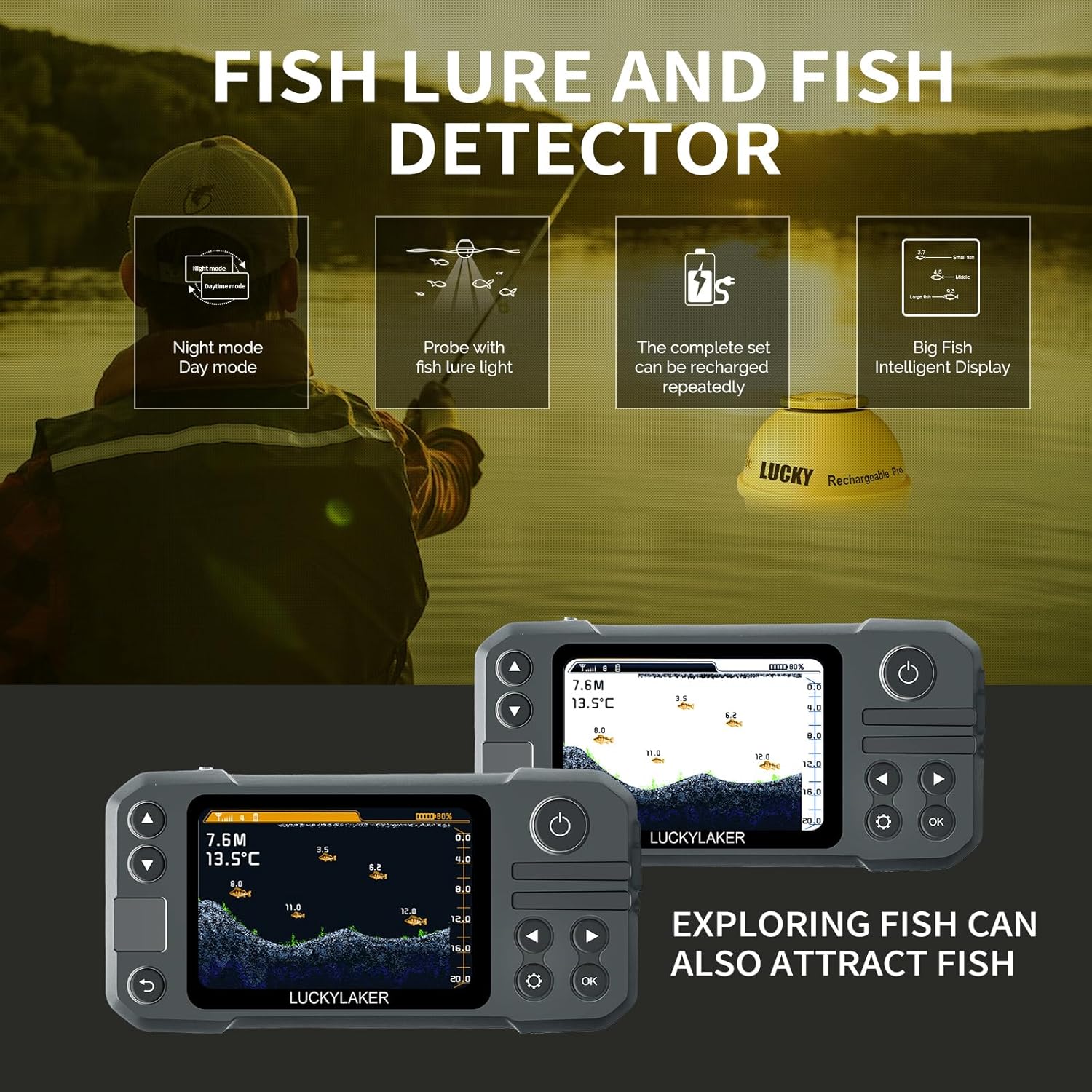 LUCKY Kayak Portable Fish Finder Transducer Wireless Sonar Fish Finders Boat Rechargeable Handheld Fish Depth Finder Fishing MT-202 5 81eCESMTI3L. AC SL1500