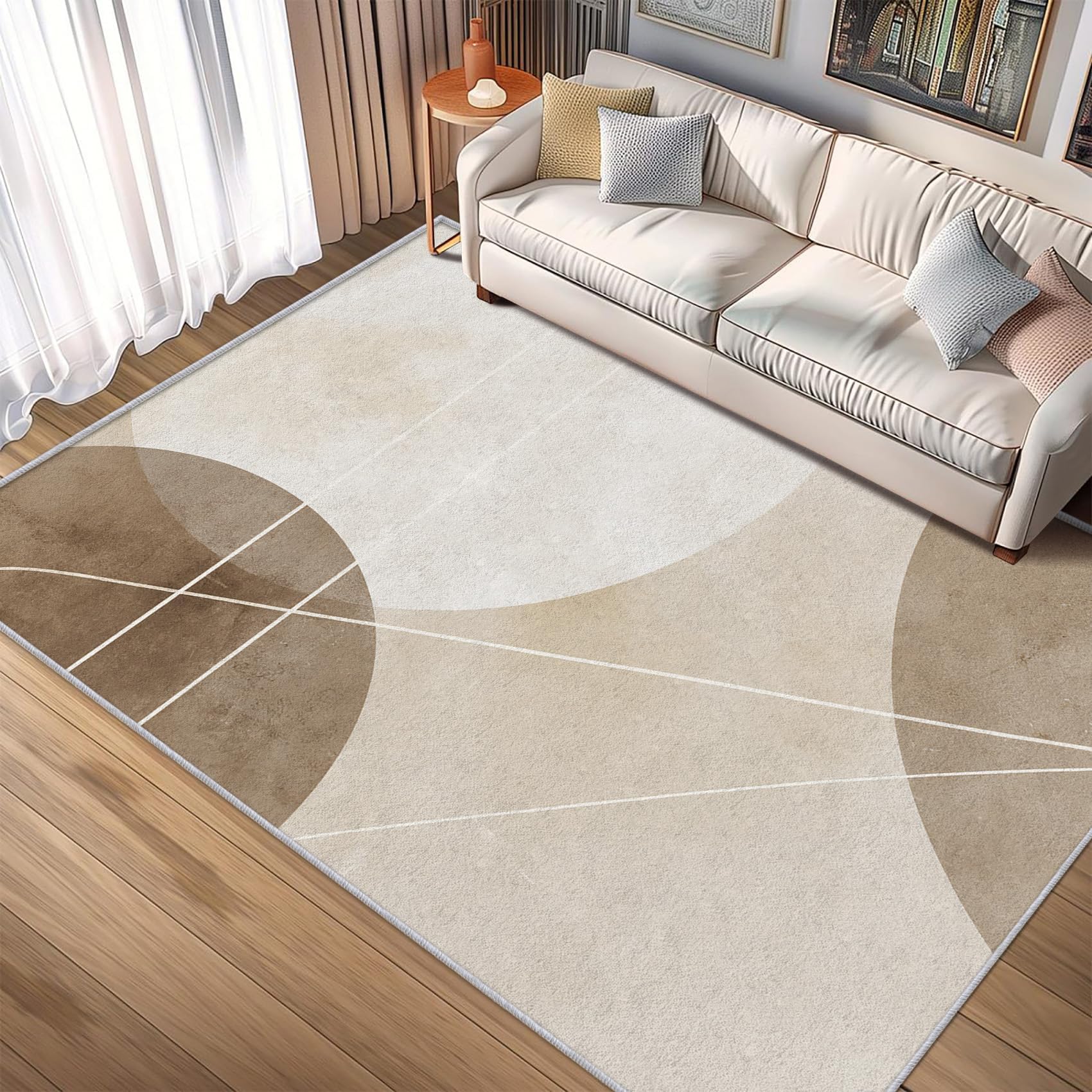 Tapis rétro géométrique abstrait beige 140x230cm pour salon