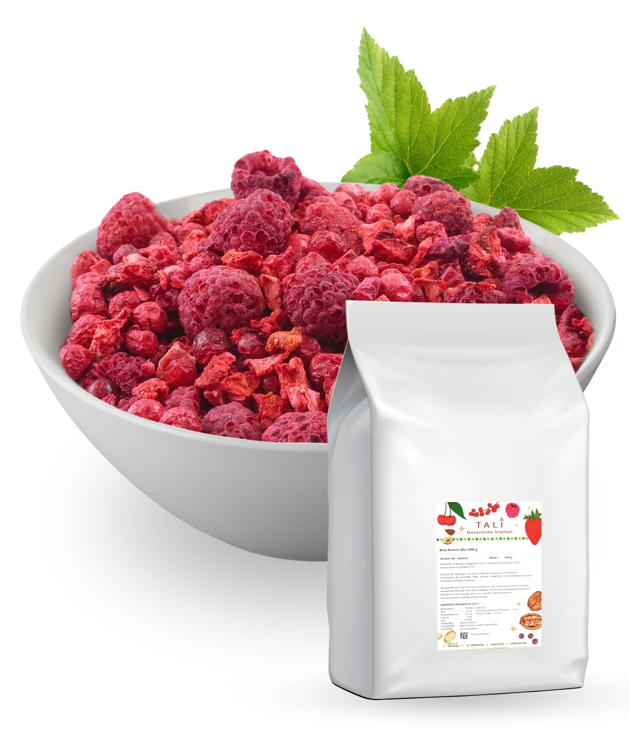 TALI Rote Beeren Mix 1000 g | Gefriergetrocknete Erdbeeren, Himbeeren, Johannisbeeren