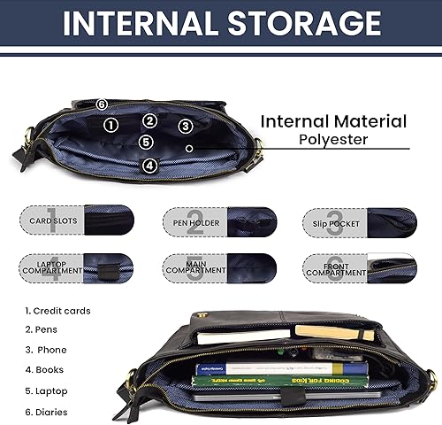 Miniatura 2 de LEATHER VILLAGE Bolso bandolera de cuero vintage, bolso hecho a mano de 15.5 pulgadas para hombres y mujeres, bolso de hombro para oficina, viajes y
