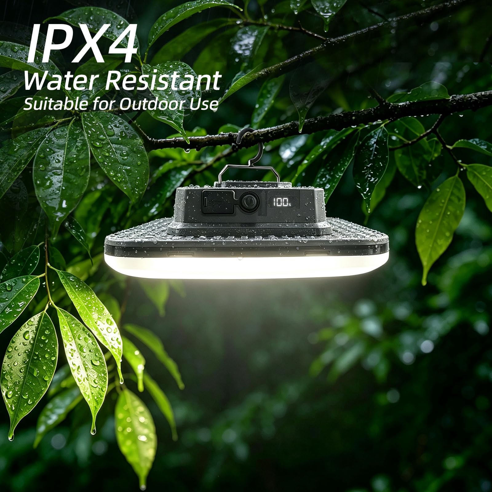 Luces LED recargables portátiles transparentes para acampar con indicador de batería LCD, luz impermeable para tienda de campaña, superbrillante, impermeable, para tiendas de campaña, toldos