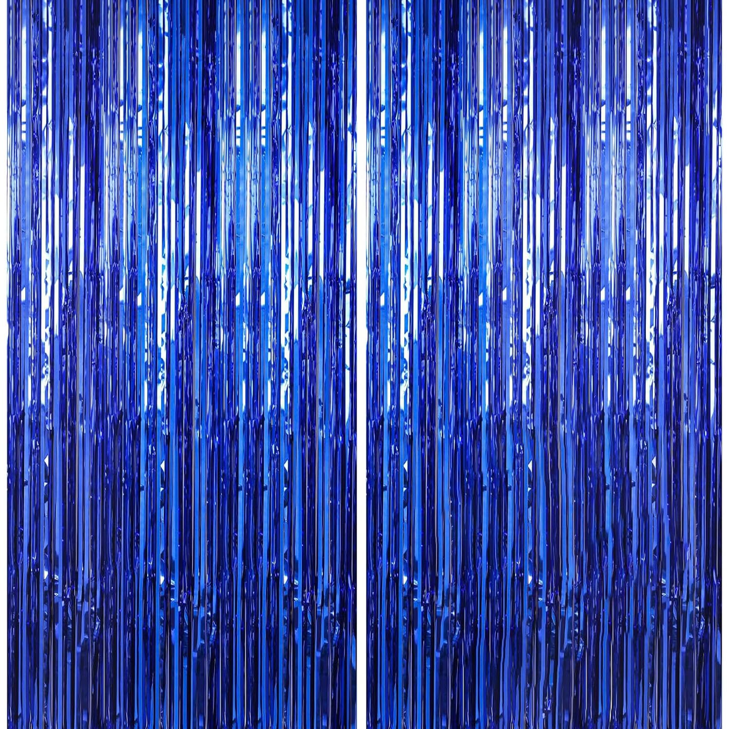 Crosize 8 Pack Dark Blue Party Streamers Backdrop, 3.3 x 9.9 ft | Tinsel Foil Fringe Curtain, Birthday Decorations, Party Decor, Door Streamers, Glitter Photo Backdrop