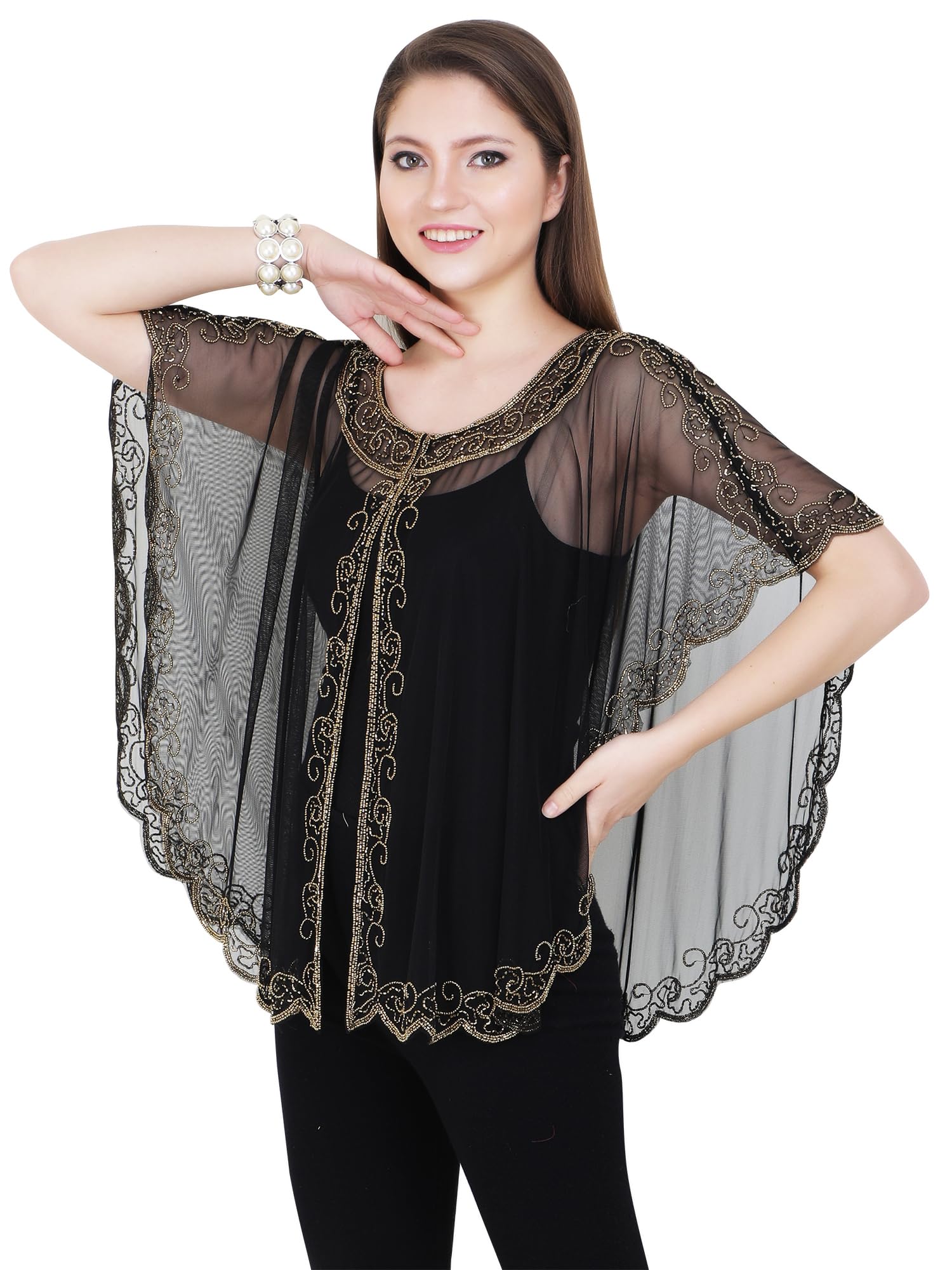 2026 New Transparent Net Fabric Material Poncho Shrug Party Style Wear-picture-33