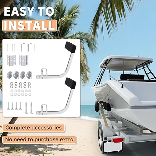 Miniatura 7 de ECOTRIC Boat Trailer Guide 2 Foot Bunk Board Guide-On Rails Galvanized Steel with Marine Grade Carpet Kit En forma de T,En forma de π