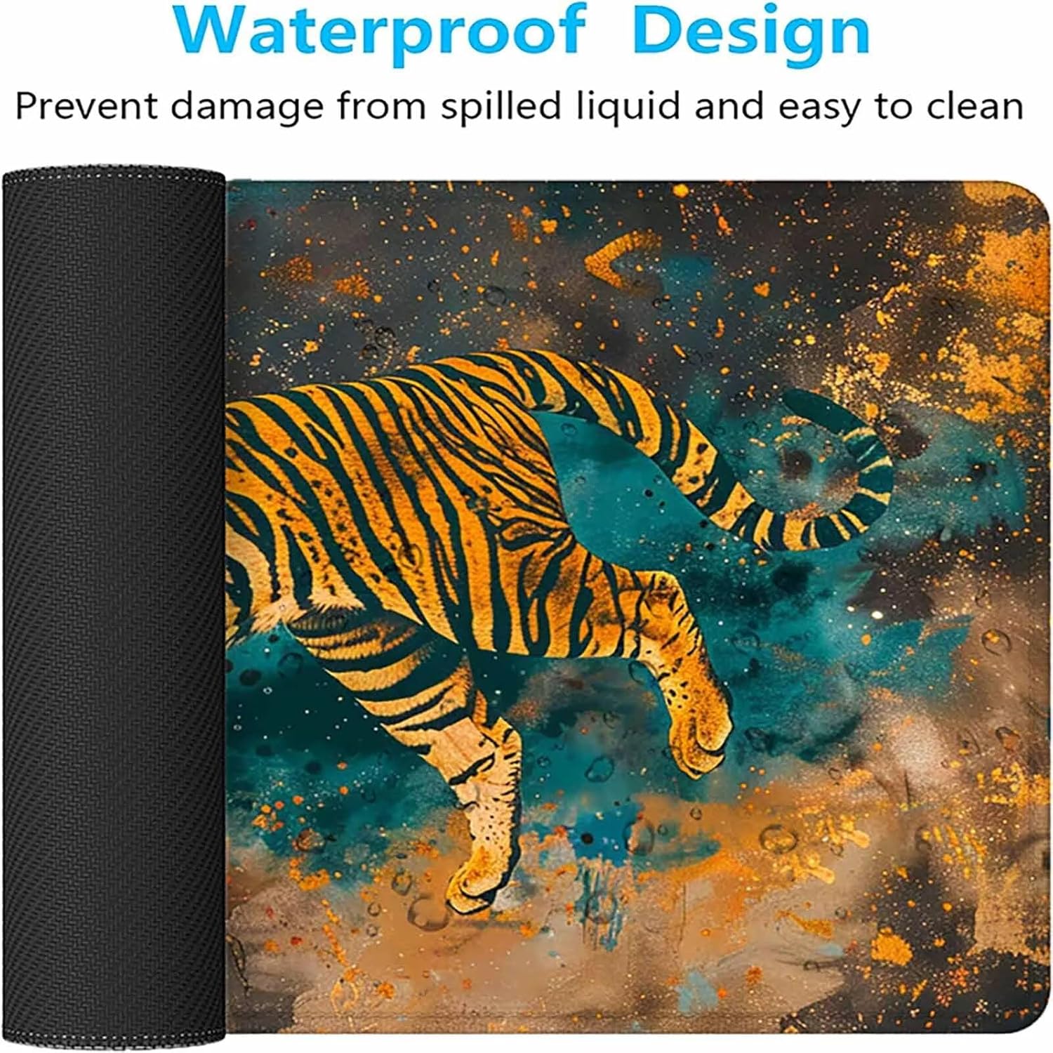 Tiger Large Gaming Mouse Pad 47 x 24 x 0.12 in, Mouse Pad Yellow Desk Mat Large Soft Smooth Surface Stitched Edges Waterproof with Anti-Slip Rubber Base Mousepad for Desk and Computer PjY3089 P-1