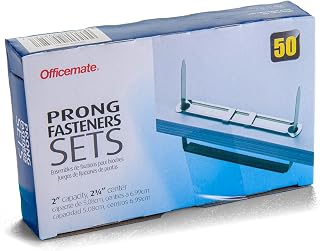 Officemate Prong Paper Fasteners, 2 inch Capacity, 2.75 inch Base, Box of 50 Complete Sets, (99852), Silver