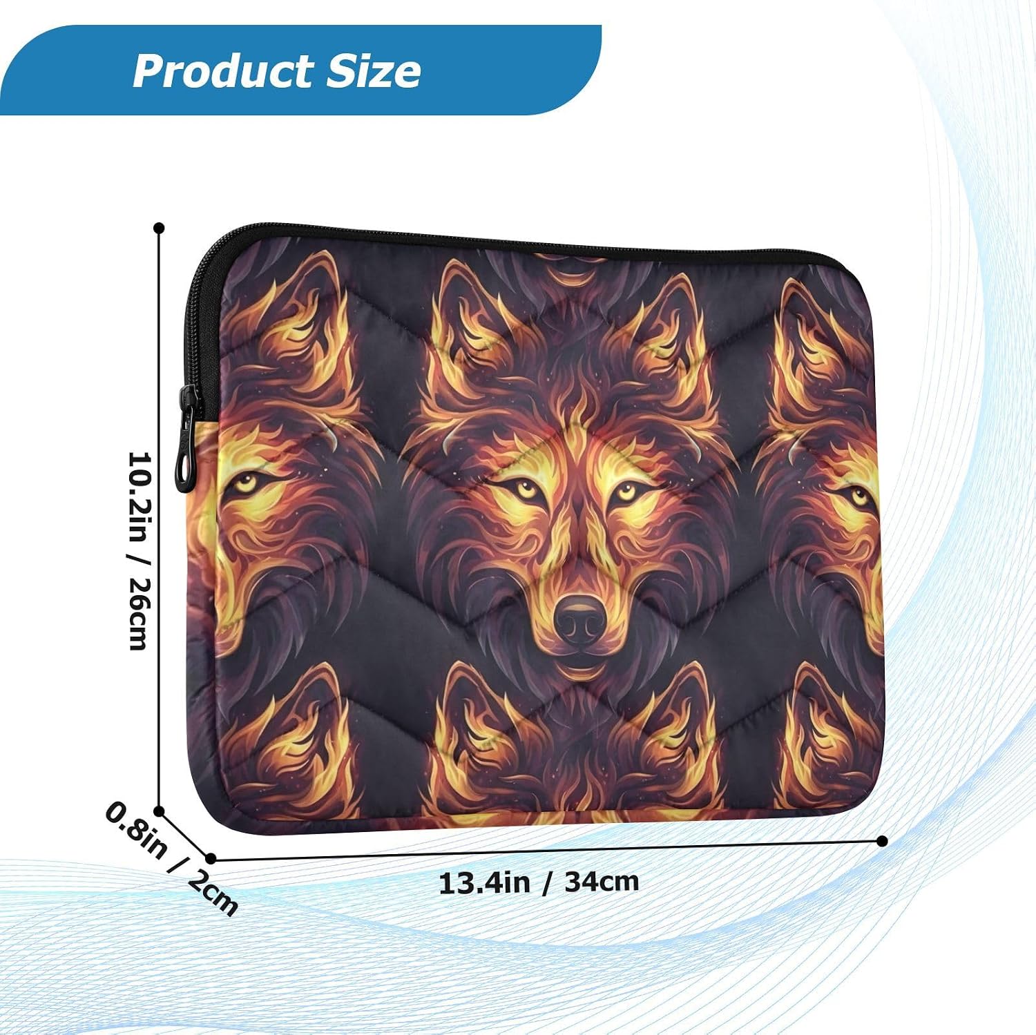 Laptop Padded Sleeve Wolf Swirling Flames Laptop Case Aesthetic Laptop Carry Bag image 3