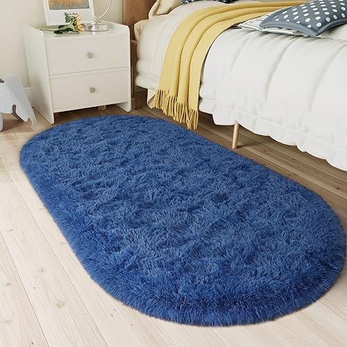 Miniatura 140 de LOCHAS Alfombra esponjosa para dormitorio, 2.6 x 5.3 pies, alfombra lanuda para dormitorio, mesita de noche, alfombra ovalada suave para sala