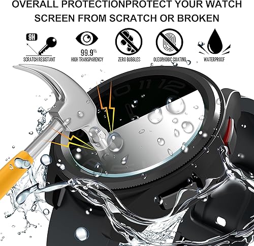 Miniatura 6 de Suoman Paquete de 4+4 fundas para Samsung Galaxy Watch 6 Classic de 1.772 pulgadas (1.850 in), protector de pantalla de privacidad de vidrio