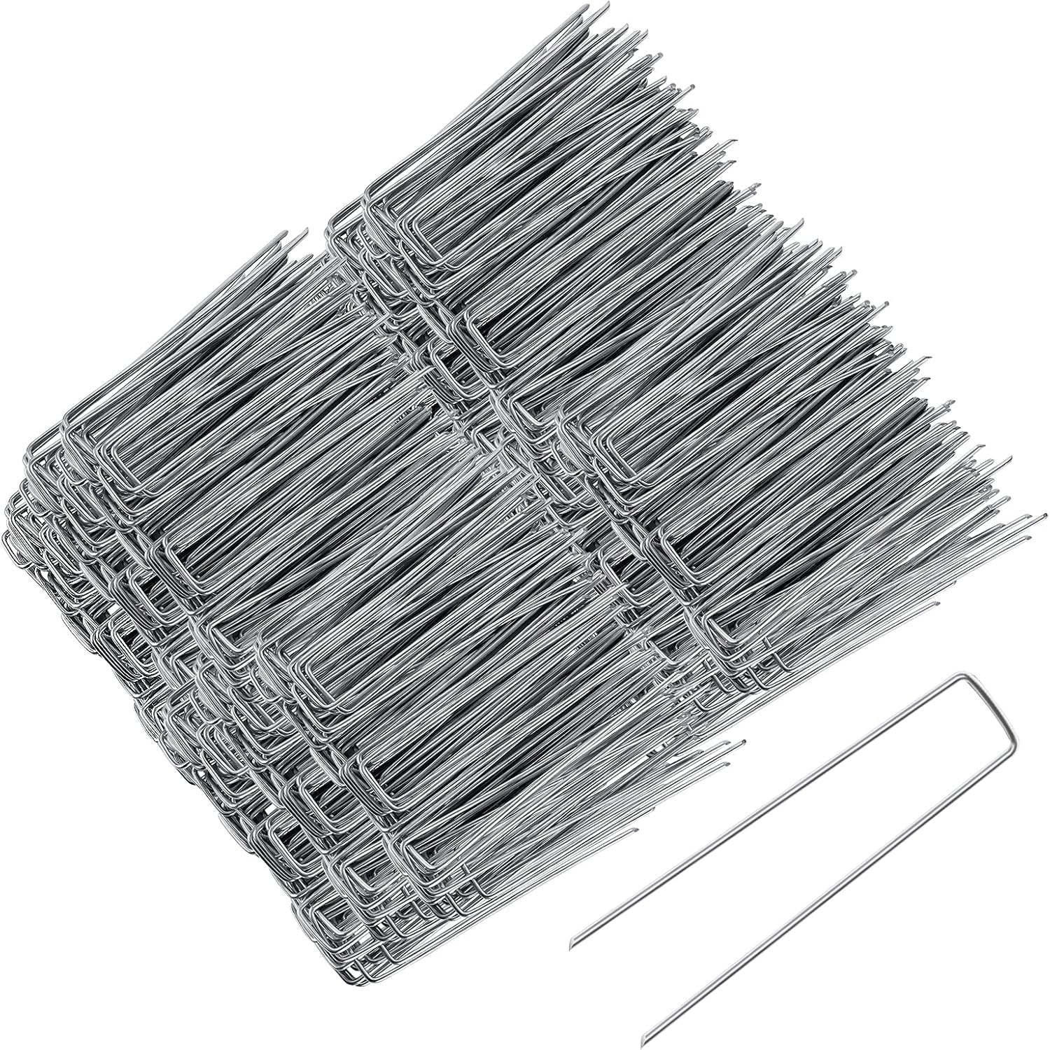 FEED GARDEN 6 Inch 500 Pack Galvanized 11 Gauge Landscape Staples for Weed Barrier Fabric Heavy Duty Sod Staples Anti-Rust Fence Stakes