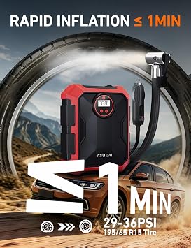 AstroAI Tire Inflator Portable Air Compressor 12V DC Integrated Storage