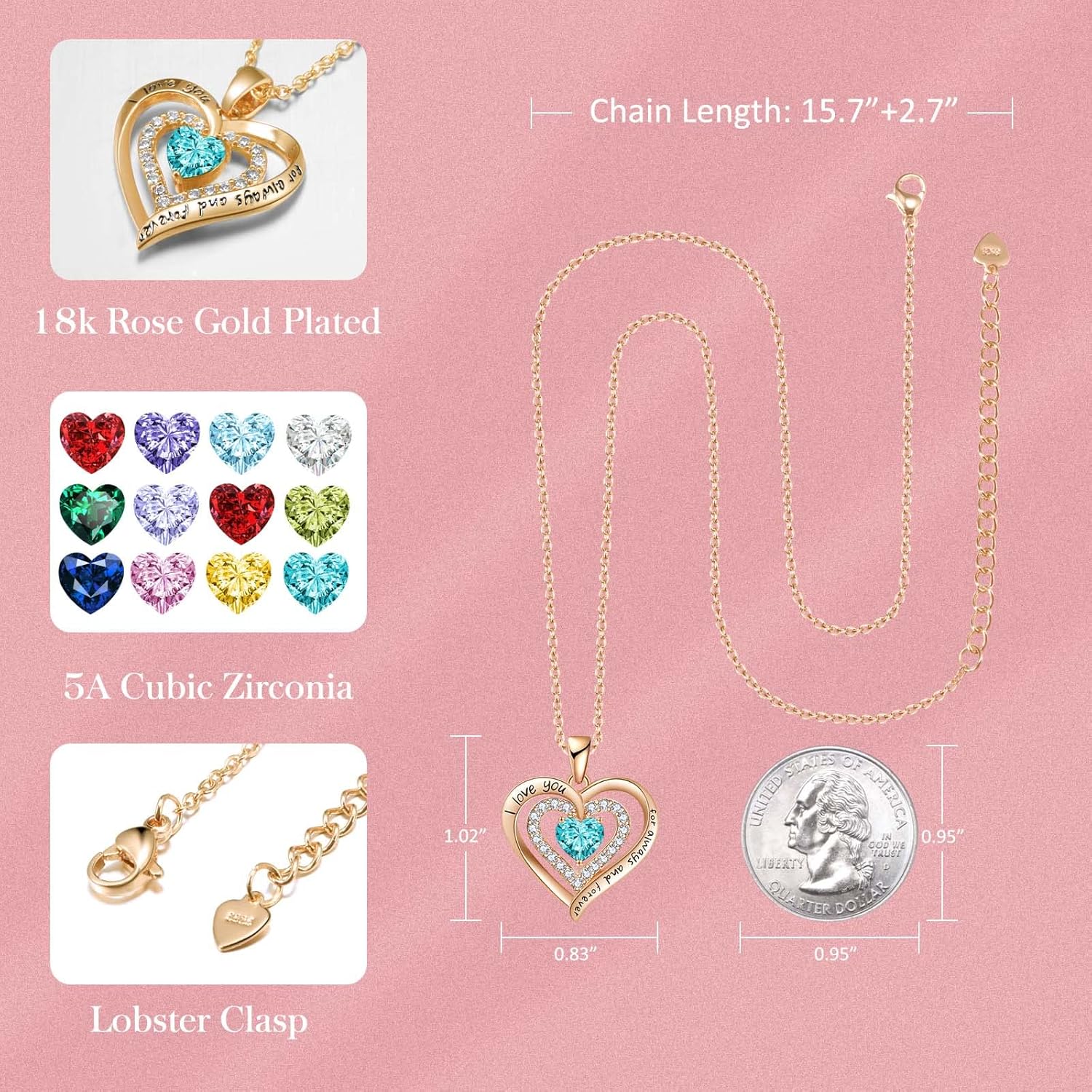 REDBEE Necklaces for Women Birthstone Heart Necklace Jewelry for Wife Girlfriend Woman Necklace - Image 4