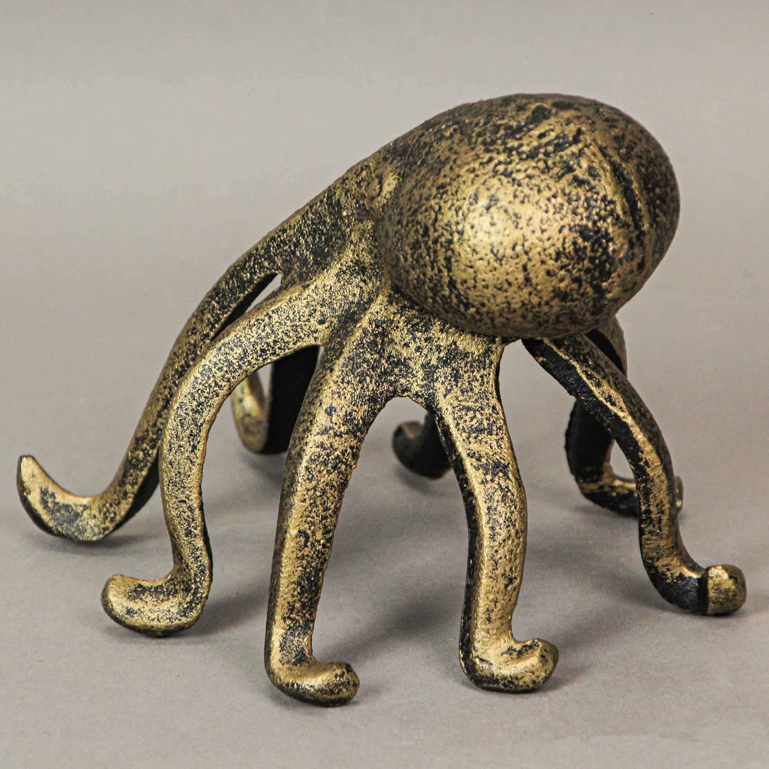Exquisite Antique Gold Finish Cast Iron Octopus Book End/Phone Holder Stand - Decorative Bookend, Nautical Delight, and Desk Organizer - 6.25 Inches Long
