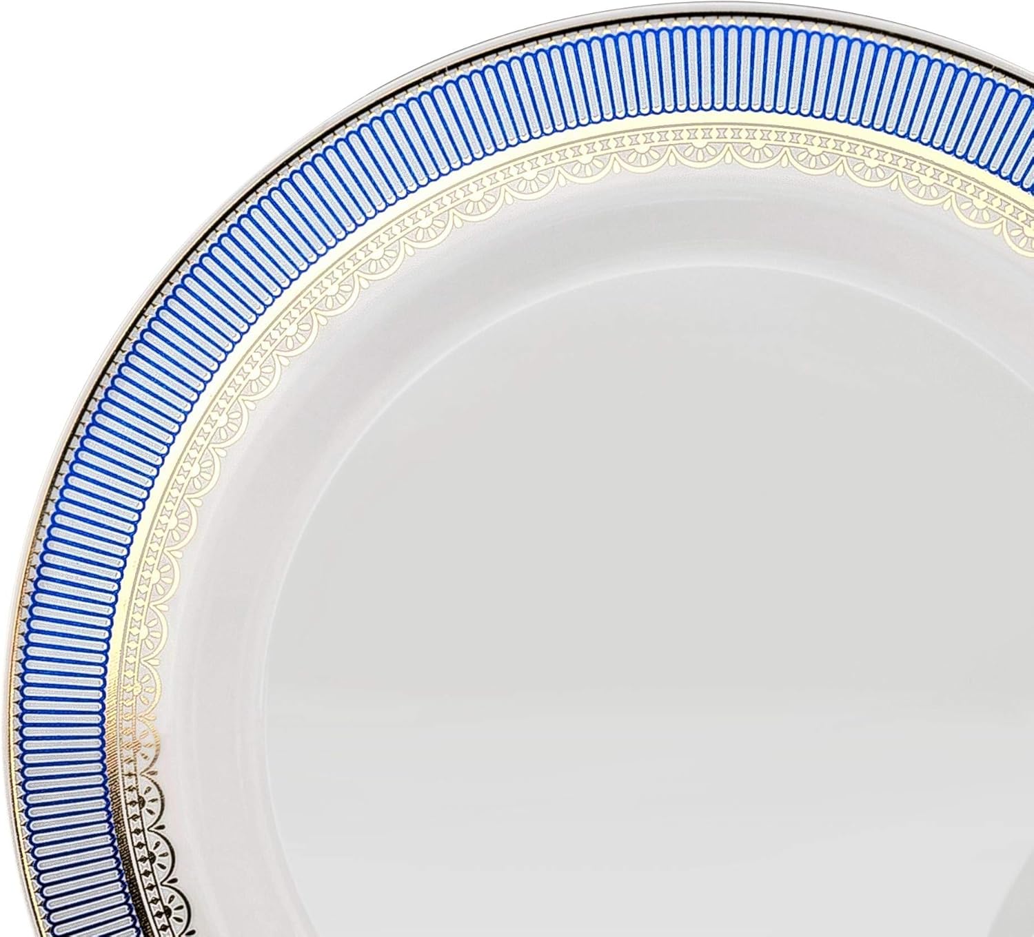 " OCCASIONS " 120 Plates Pack,(60 Guests) Heavyweight Premium Wedding Party Disposable Plastic Plates Set -60 x 10.5'' Dinner + 60 x 7.5'' Salad/Dessert(Louvre Blue/Gold)