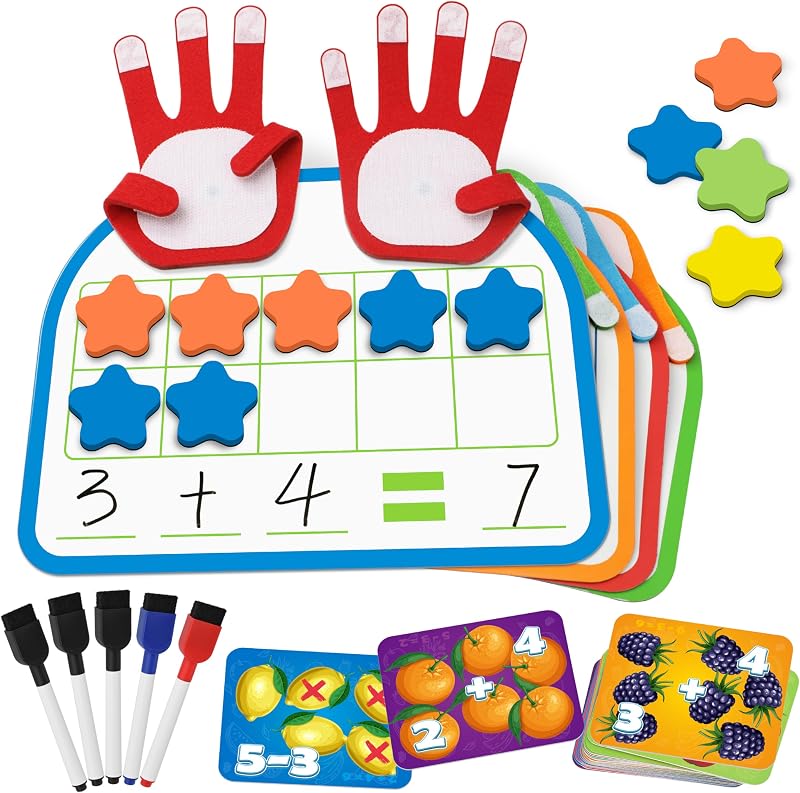 Montessori Math Manipulatives Number Counting Block, Magnetic Ten Frame Addition Subtraction Practice with Dry Erase Board, Educational Learning Toy Gift for 1st 2nd & 3rd Grade