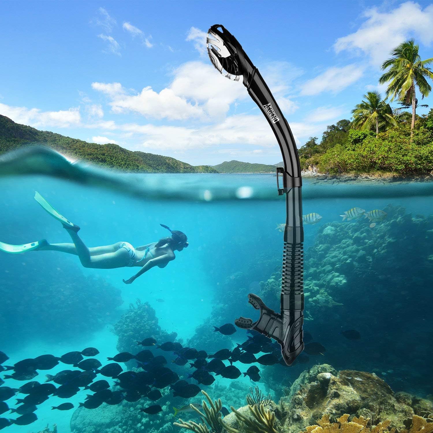 Aegend Diving Dry Snorkel for Adult & Youth - Snorkeling Gear with Top Dry Valve, Perfect for Snorkeling, Freediving, Swimming and Scuba Diving