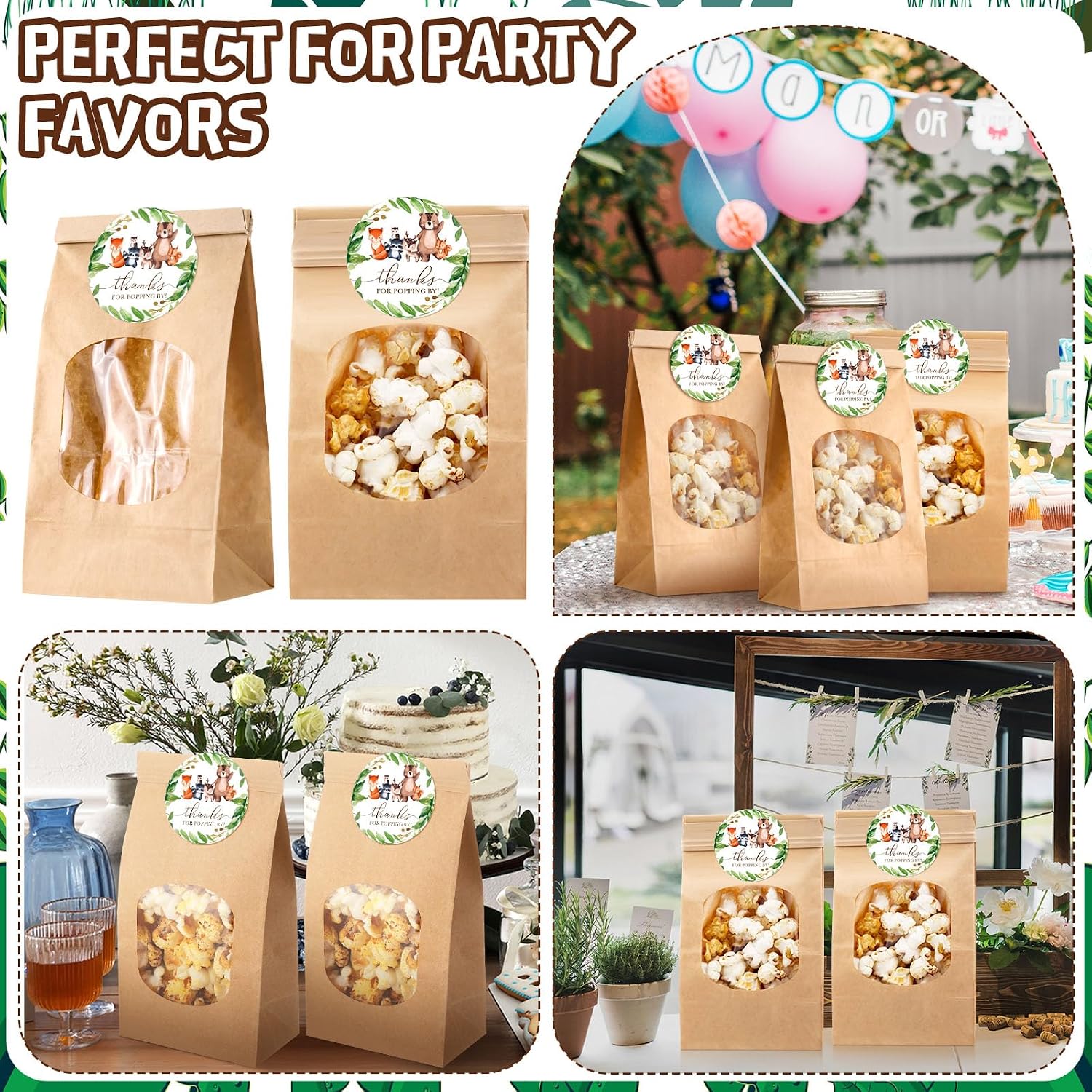MotiMind 24 Set Woodland Animals Popcorn Bags with Window， 6.7x3.5x2.4 Inch image 5