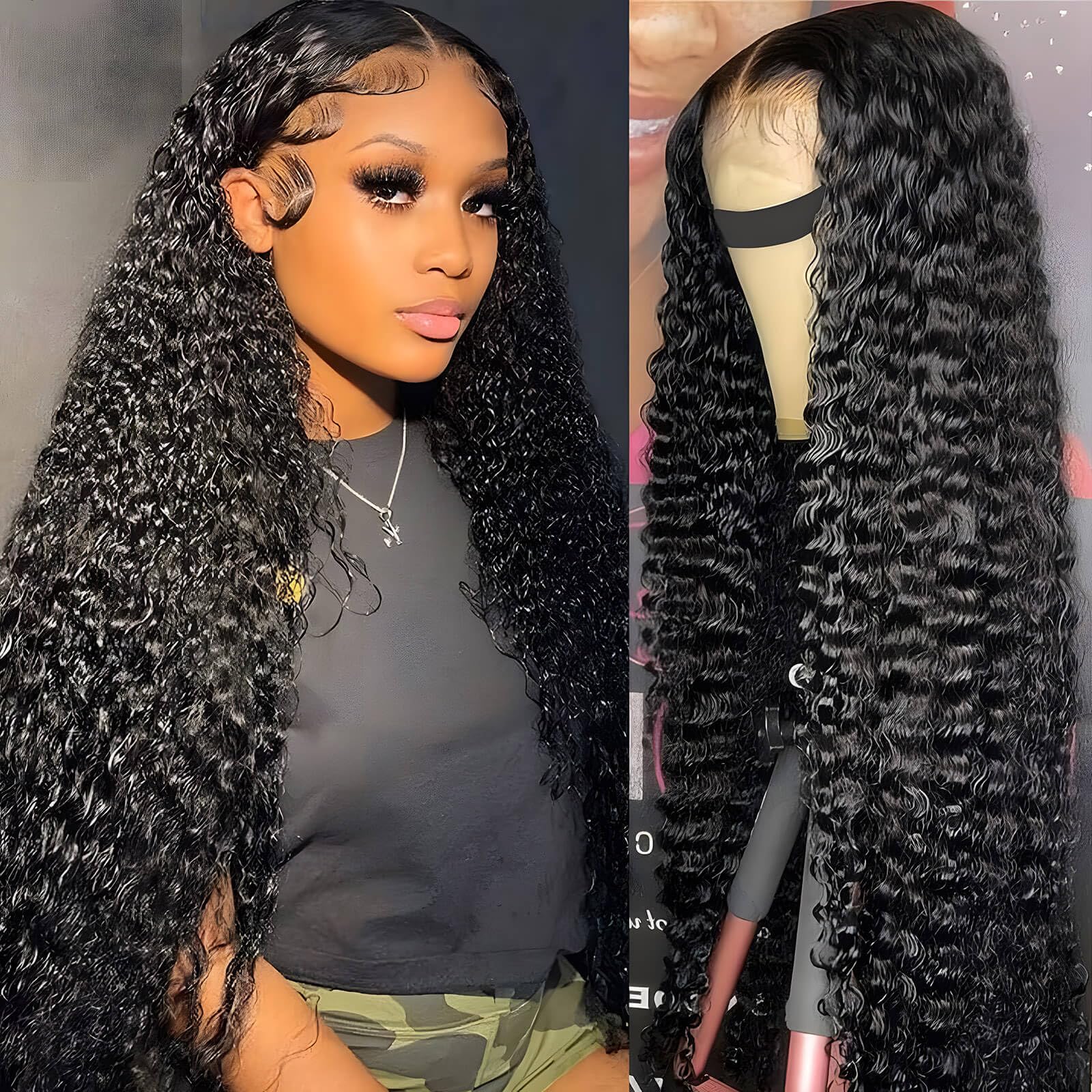 MOONBAY 5x5 Hd Lace Closure Wigs Human Hair Deep Wave Lace Front Wig 200% Density Curly Lace Front Wig Glueless 5x5 Hd Lace Closure Wigs Human Hair for Black Women 100% Virgin Deep Curly Wig 28 Inch