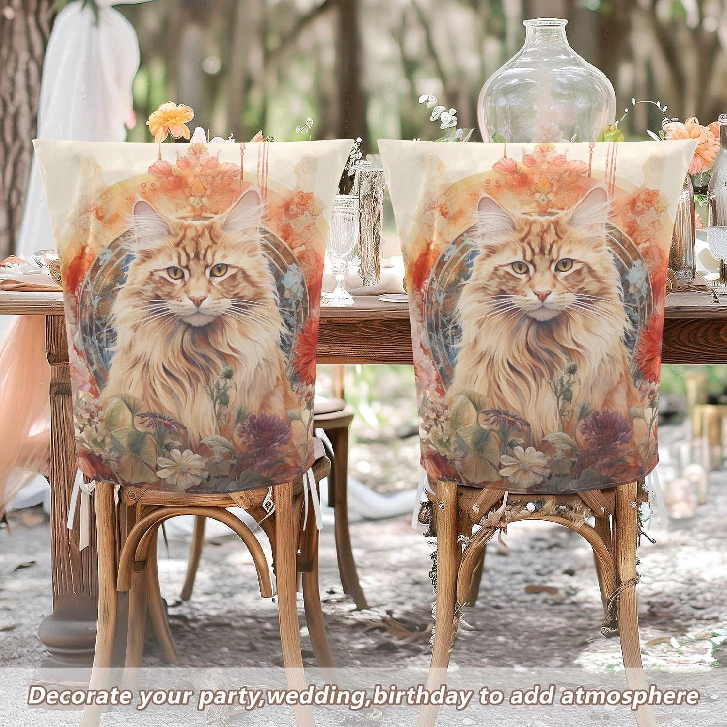 ALAZA Vintage Cats Flower Chair Back Cover Set of 6, Washable Reusable Removable Chair Slipcovers Decorative Chair Cover for Home Kitchen Wedding Party