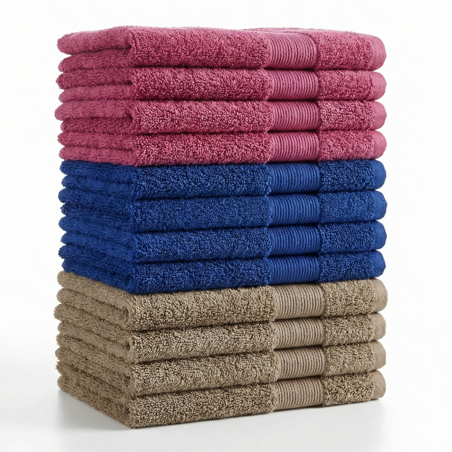 Haus & Kinder Harmony Combed Bath, Face & Hand Towel Pack Of 12 | Ultra Soft 100% Cotton Towel for Men, Women | Face Towels For Gym, Travel, Sports & Yoga | 500 GSM | Cobalt, Mulberry & Taupe, 30x30cm-picture-18