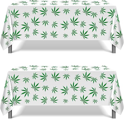 Mantel rectangular desechable con hojas de marihuana, 2 piezas, 54 x 108 pulgadas, para fiestas Mantel rectangular desechable con hojas de marihuana, 2 piezas, 54 x 108 pulgadas, para fiestas