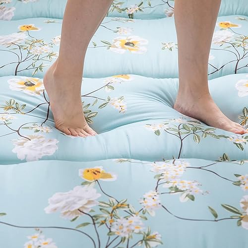 Miniatura 74 de MAXYOYO El mármol negro imprimió el futón japonés, la almohadilla de dormir espesa enrolla el colchón que acampa Mármol negro,Flor 1,floral azul