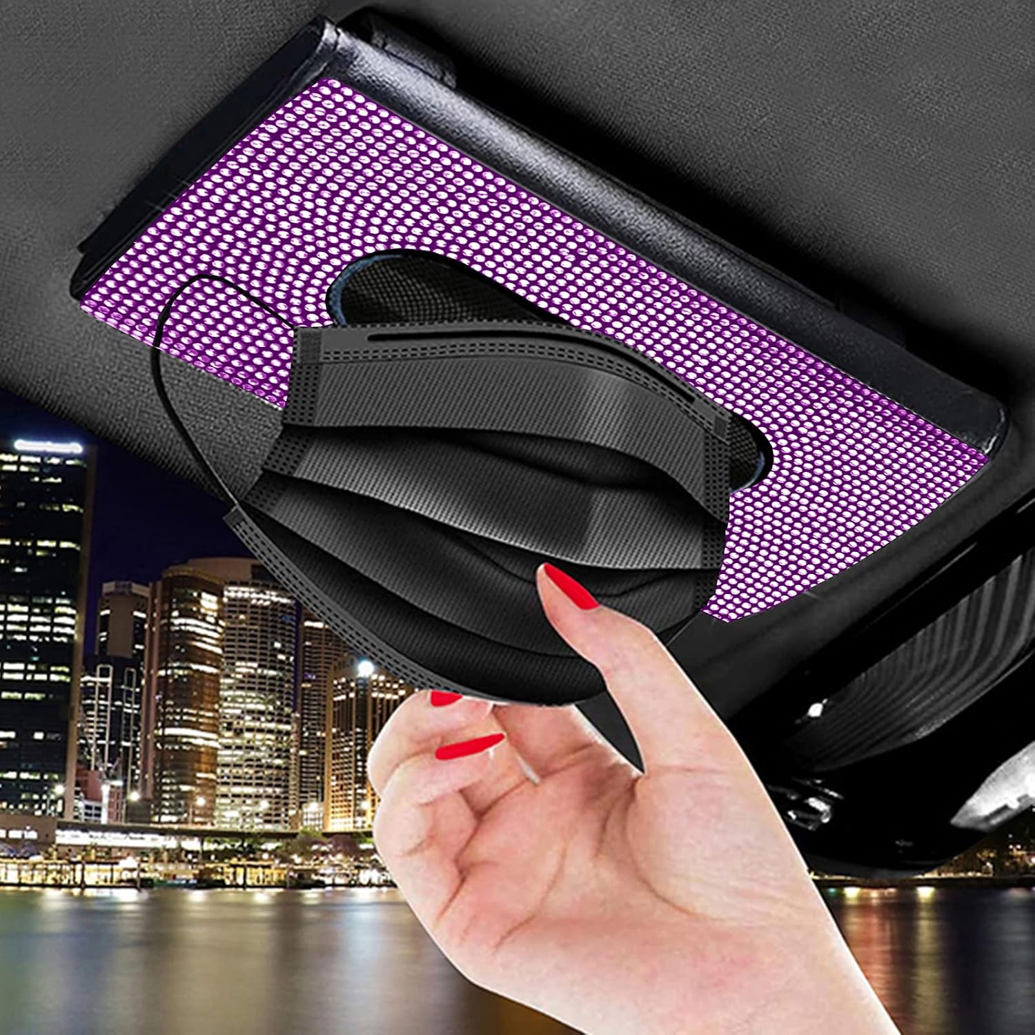 FUNOJOY Bling Car Visor Tissue Holder | Tissue Box Holder for Car | Bling Mask Holder for Car | Sparkling Car Sun Visor Napkin Holder | Bling Car Accessories for Women (Pink)