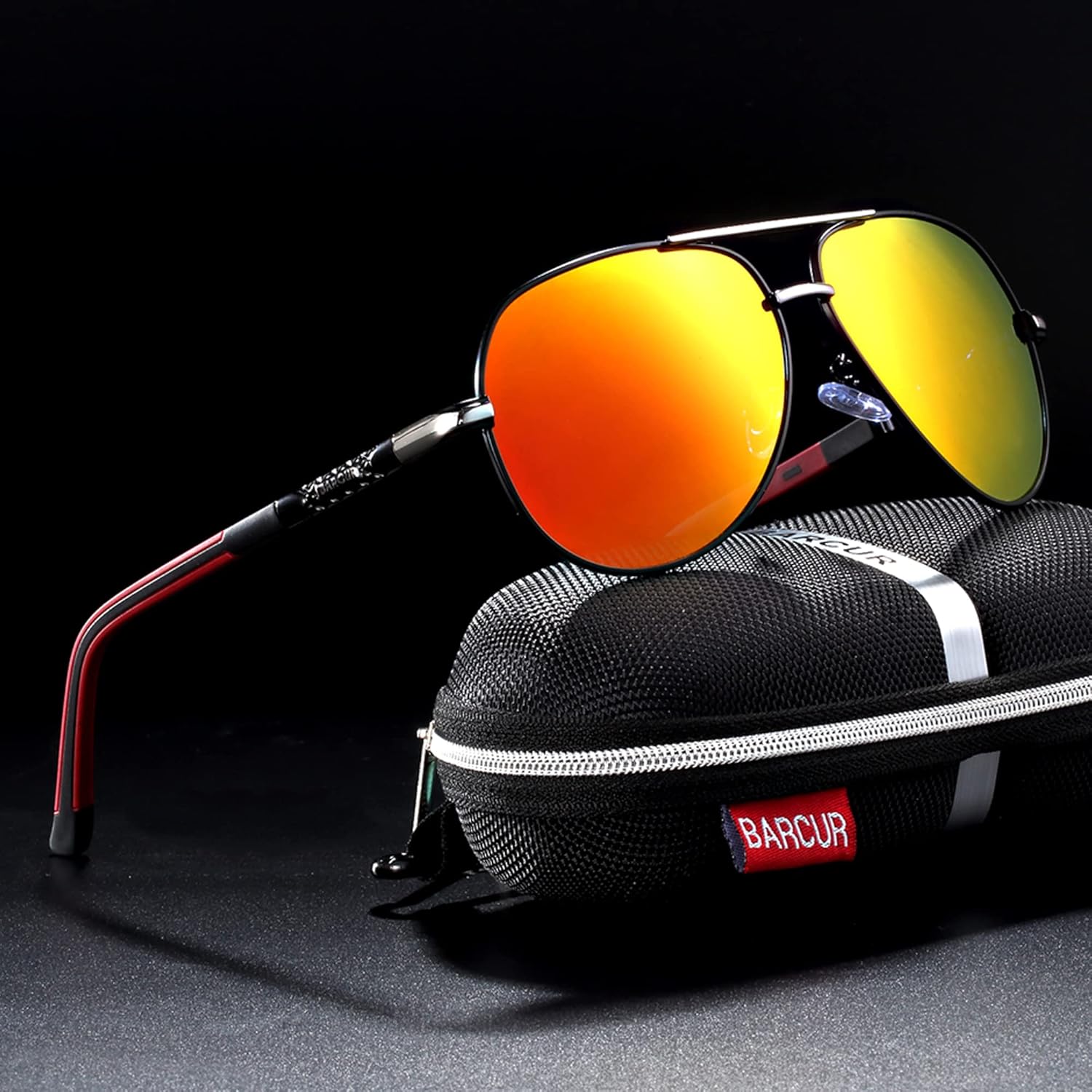 Barcur Polarized Aviator Sunglasses for Men Women Large Lens uv Protection(RedOrange)