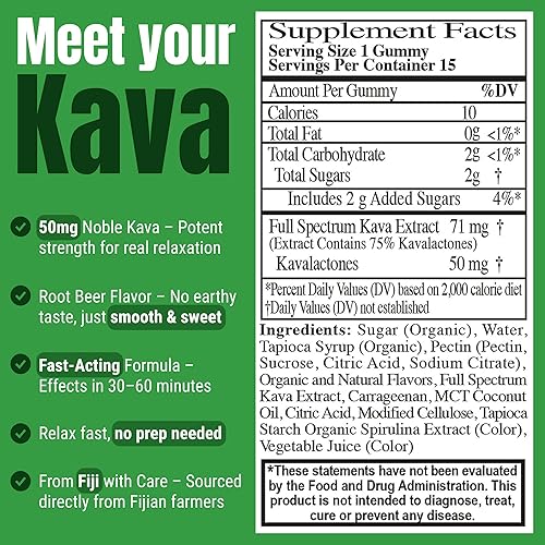 Miniatura 2 de Gomitas Kava Kava de 50 mg  Kava noble fuerte con 50 mg de kavalactonas para calma y relajación  Sin alcohol  Extracto de raíz de kava de Fiji de